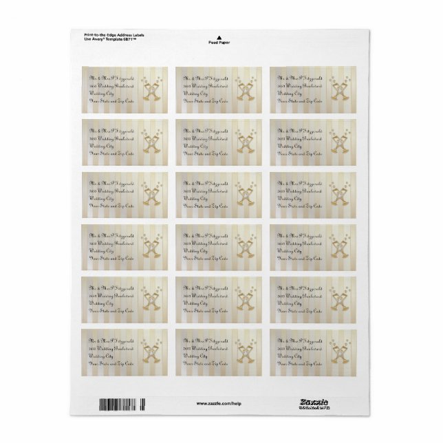 Étiquette Set mariage Gold Champagne Love Hearts (Feuille entière)