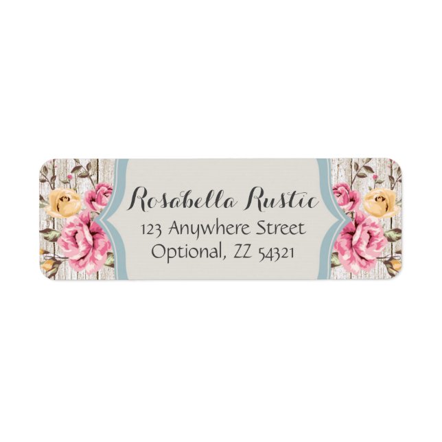 Étiquette Shabby Chic Floral Rustic Wood Retourner Adresse (Devant)