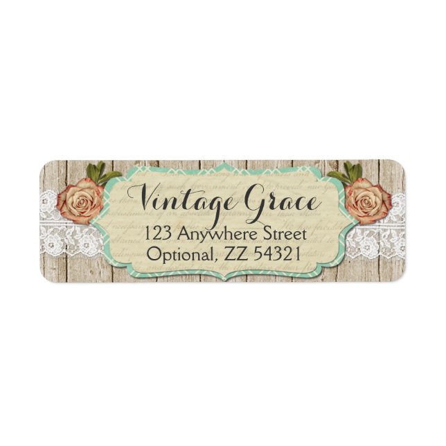 Étiquette Shabby Chic Roses & Rustic Wood Adresse de retour (Devant)