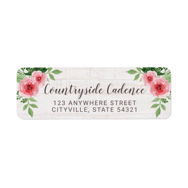Étiquette Shabby Chic Roses sur Rustic Wood Adresse de retou (Devant)
