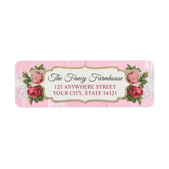 Étiquette Shabby Chic Rustic Wood Rose Floral Adresse de ret (Devant)