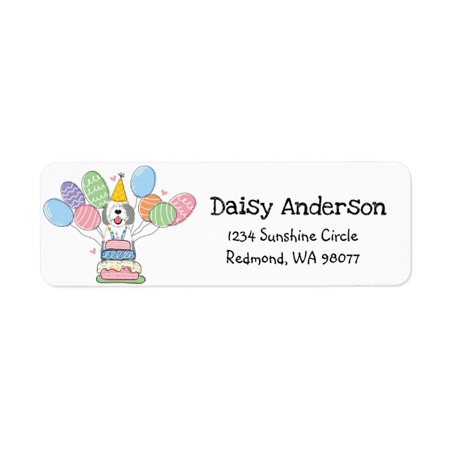 Étiquette Sheepadoodle Anniversaire Date de retour Adresse (Devant)