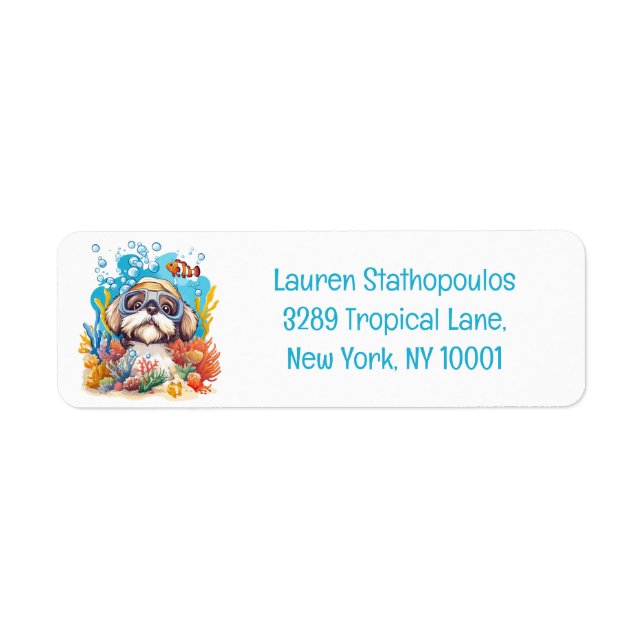Étiquette Shih Tzu Dog Snorkeling Coral Reef (Devant)