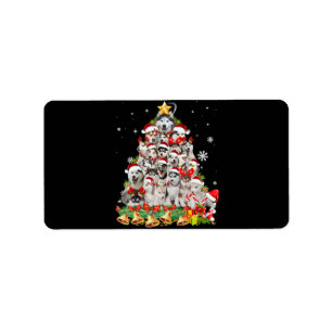 Étiquette Siberian husky christmas tree lights dog