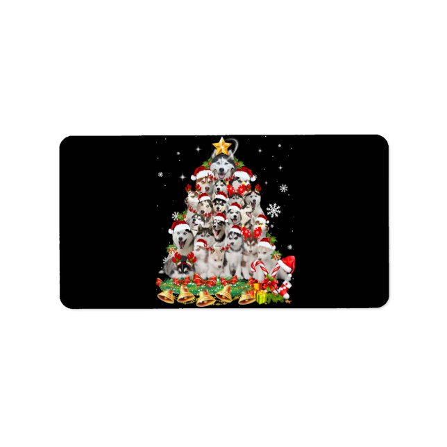 Étiquette Siberian husky christmas tree lights dog (Devant)