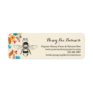 Étiquette Signature de fleur dessinée à la main d'abeille à