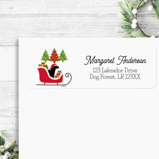 Étiquette Silhouette de Noël Black Labrador (Black Labrador Silhouette Christmas Sleigh design Return Address Label for Labrador Owners.)