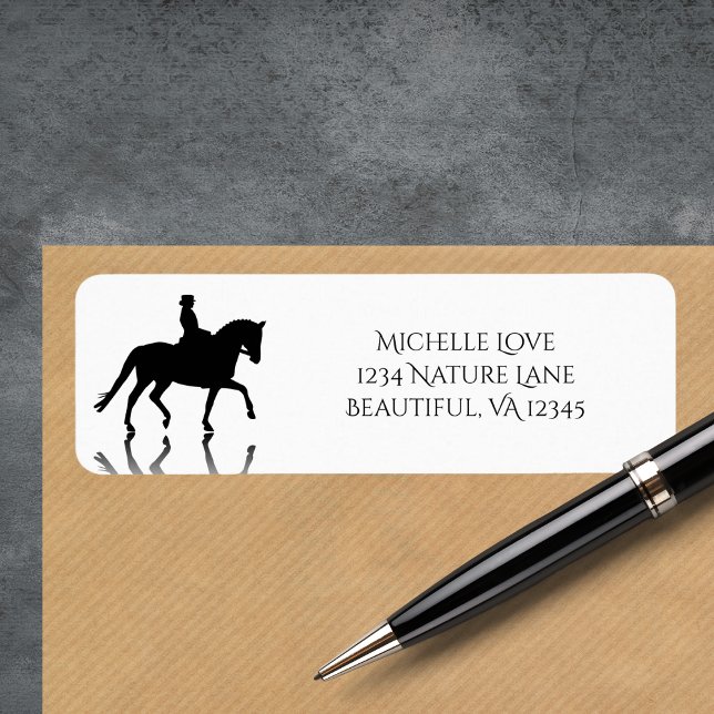 Étiquette Silhouette Dressage Horse Adresse de retour (Silhouette Dressage Horse with Reflection Label)