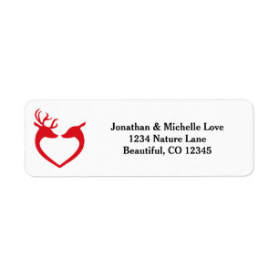 Étiquette Silhouette Heart Deer Couple Red and Black Address