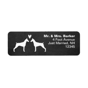 Étiquette Silhouettes de chien Doberman Pinscher avec coeur