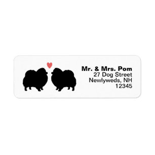 Étiquette Silhouettes de Chien Poméranie Noir avec Coeur