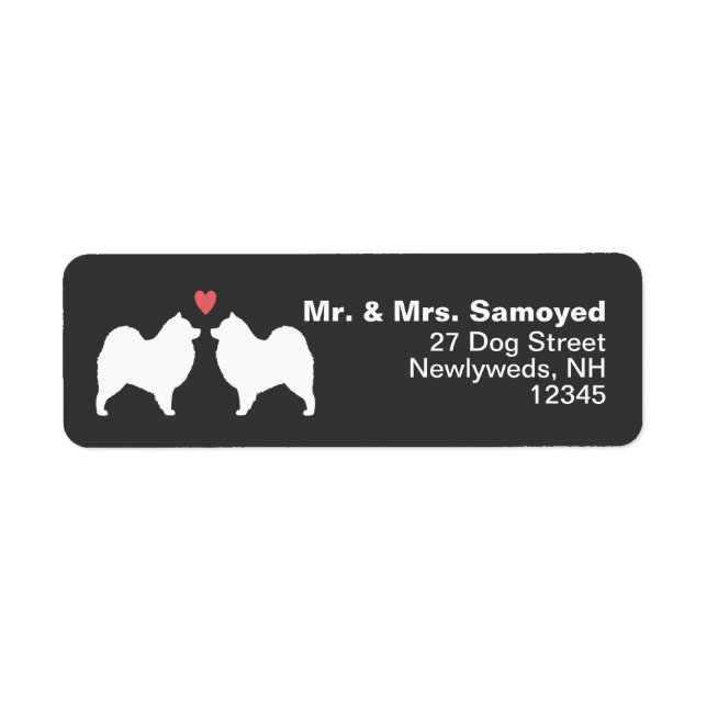 Étiquette Silhouettes de Chien Samoyé avec le coeur Adresse  (Devant)