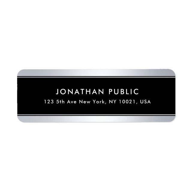 Étiquette Silver Black Modèle tendance moderne Adresse de re (Devant)