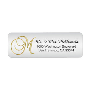 Étiquette Silver Gold Monogram Letter 'M' Envelope Return