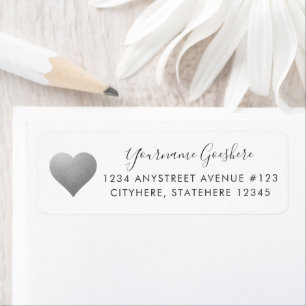 Étiquette Silver Heart Simple Modern Return Adresse