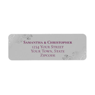 Étiquette Silver Lace Magenta & Grey Mariage Adresse de reto