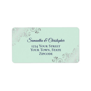 Étiquette Silver Lace Mint & Navy Elegant Wedding Adresse