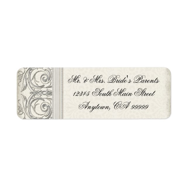 Étiquette Silver Look Swirl Heart Elegant Mariage Adresse (Devant)