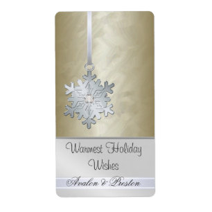 Étiquette Silver Snowflake Gold Jewel Vin de vacances