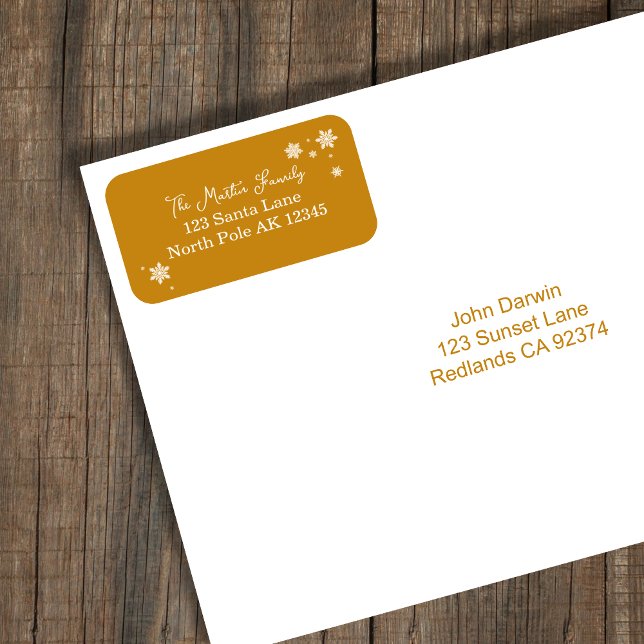 Étiquette Simplants Snowflakes Golden Yellow Adresse de reto (Créateur téléchargé)