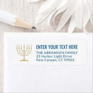 Étiquette Simple 7 bougies Menorah Gold & Blue Adresse de re