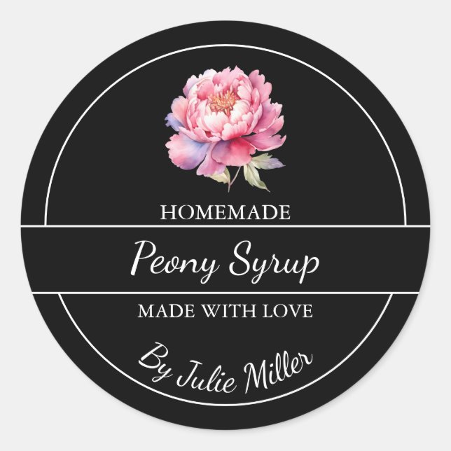 Étiquette simple à base de sirop de pivoine maison (Devant)