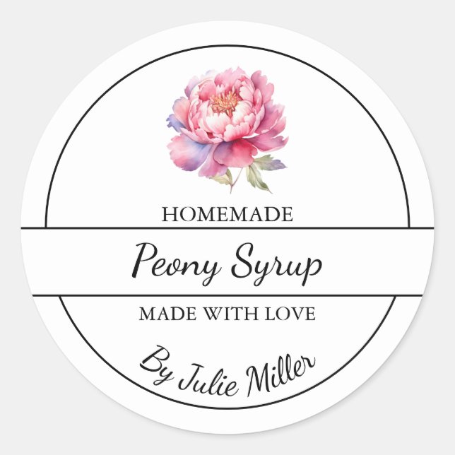Étiquette simple à base de sirop de pivoine maison (Devant)
