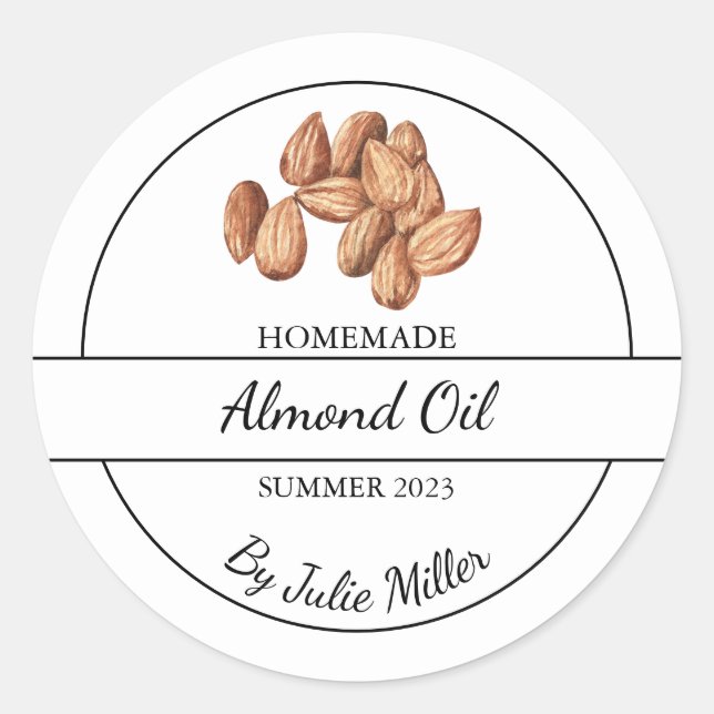 Étiquette simple à l'huile d'amande fait maison (Devant)