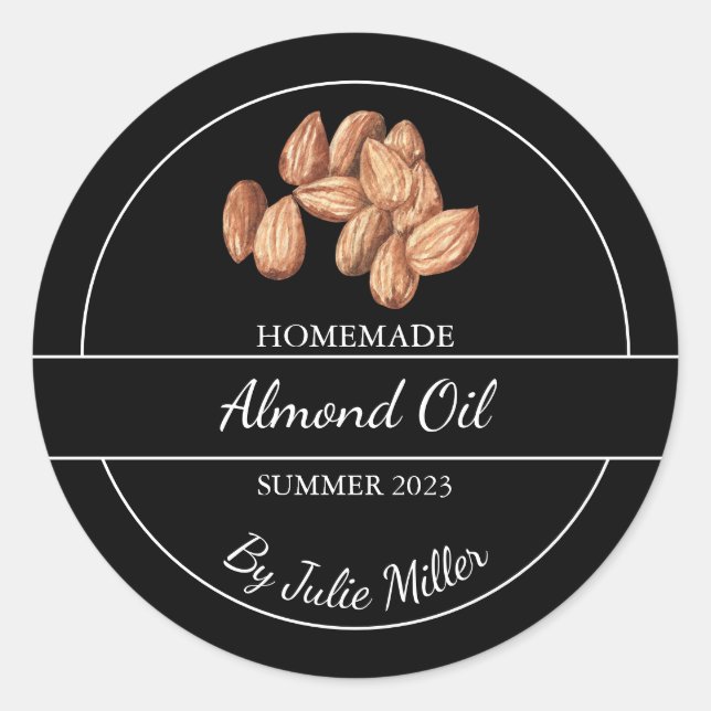 Étiquette simple à l'huile d'amande fait maison |  (Devant)
