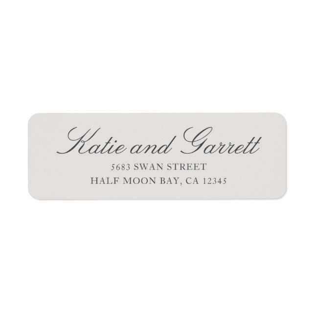 Étiquette Simple Adresse de Retour de Mariage Script Gris Un (Devant)
