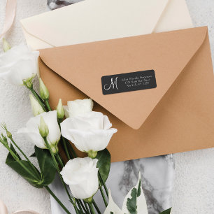 Étiquette Simple and Elegant, Black & White Monogram Address