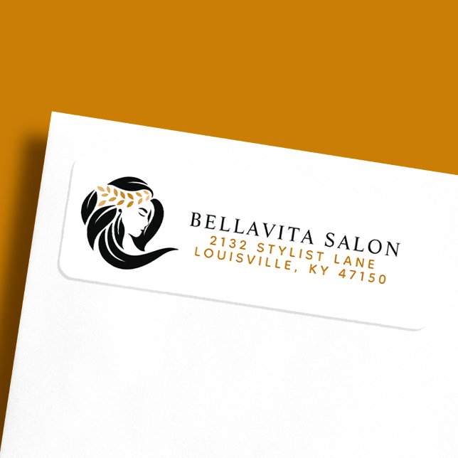 Étiquette Simple Black Gold Hair Salon Logon Adresse de reto (Créateur téléchargé)