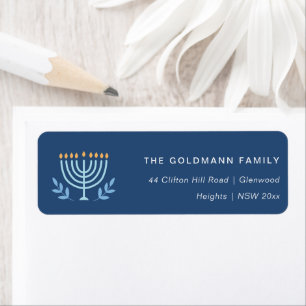 Étiquette Simple Blue Menorah bougies Hanoukka Adresse