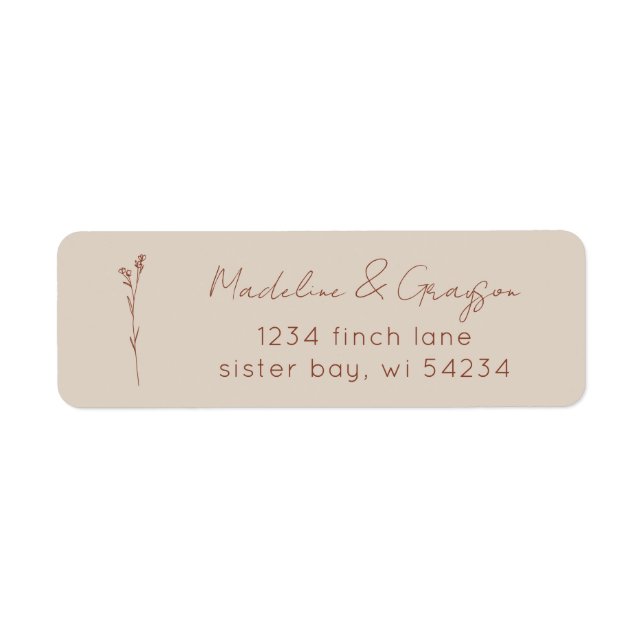 Étiquette Simple Botanique Line Art Boho Adresse de retour (Devant)