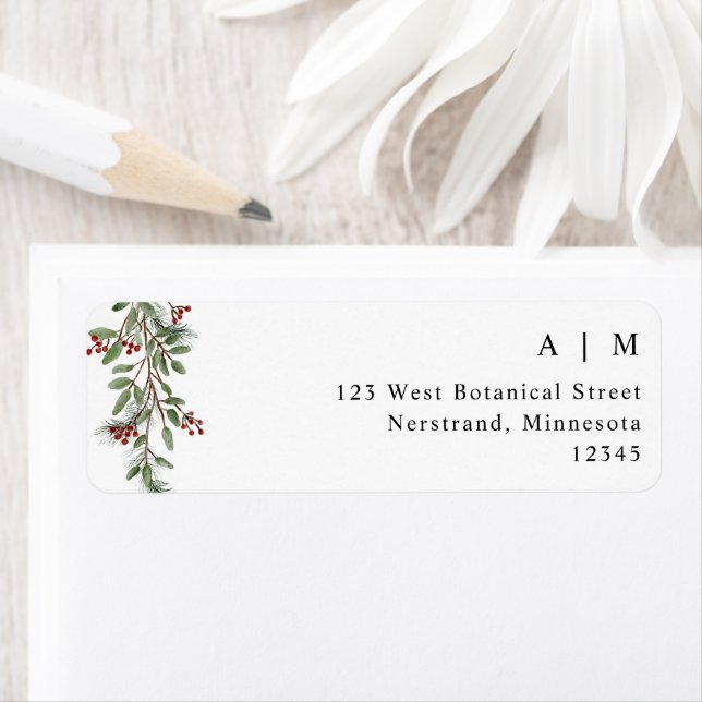 Étiquette Simple Burgundy Winter Wedding Adresse de retour (En situation)
