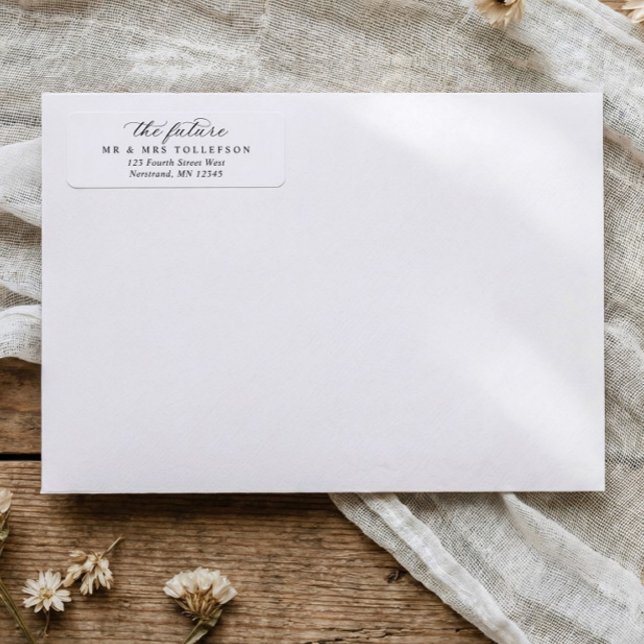 Étiquette Simple Classic Calligraphy Wedding Return Address (Classic black and white wedding return address labels with elegant calligraphy)