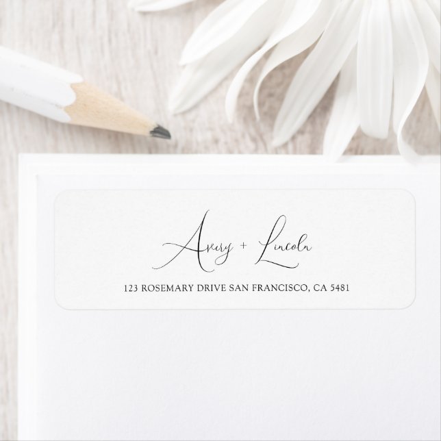 Étiquette Simple Classy White & Black Script Wedding Address (En situation)