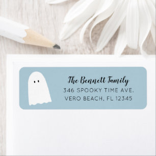 Étiquette Simple Cute Ghost Élégant Script Halloween Bleu
