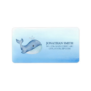 Étiquette Simple Cute Whale Blue Sea Adresse d'anniversaire