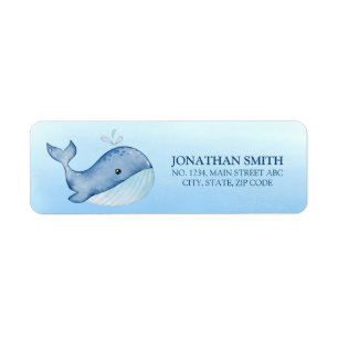 Étiquette Simple Cute Whale Blue Sea Birthday Adresse de ret