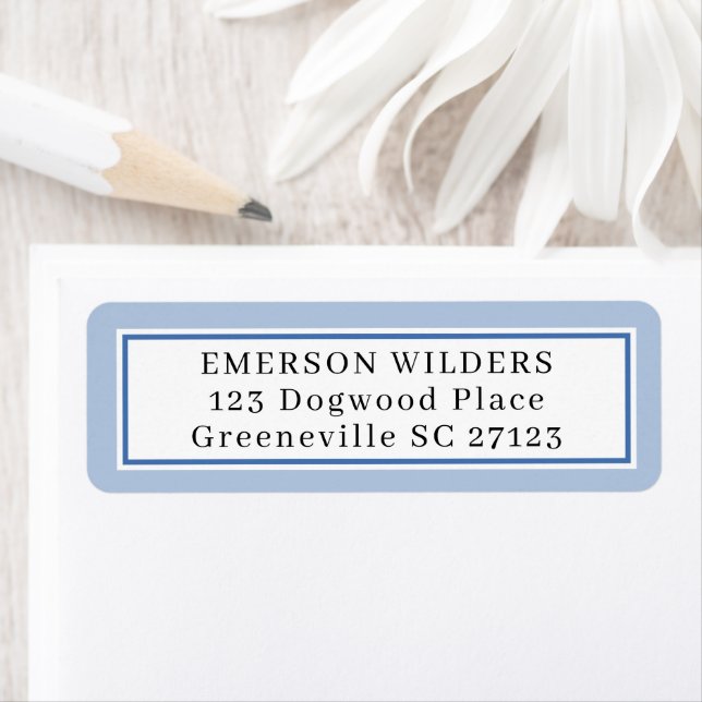 Étiquette simple d'adresse de retour bleu et blanc (En situation)