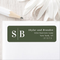 Simple Dark Green Monogram Mariage Adresse de reto