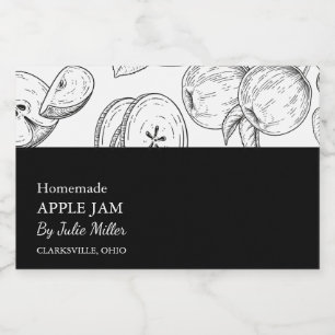 Étiquette simple de confiture de pomme noire et bl