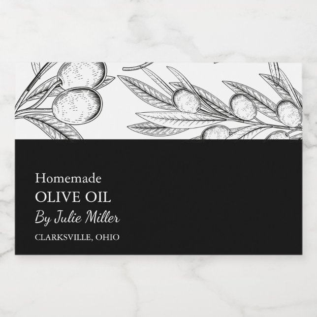 Étiquette simple d'huile d'olive noire et blanche (Étiquettes simples)