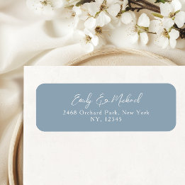 Étiquette Simple Dusty Blue Script Wedding Return Address