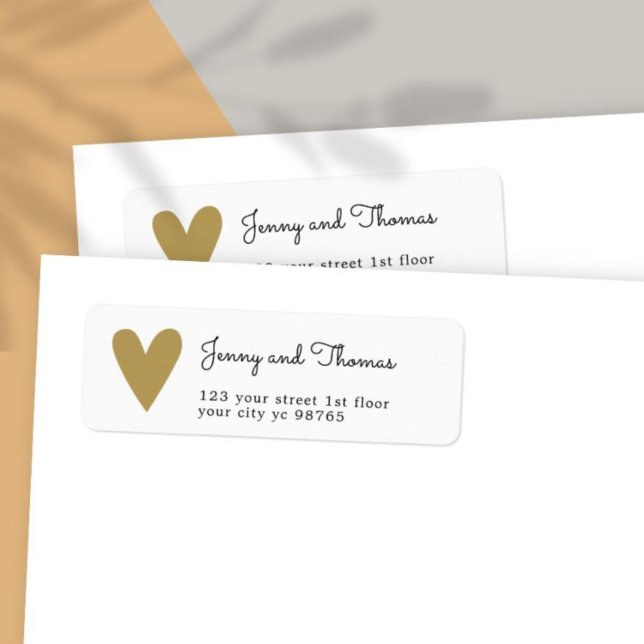 Étiquette Simple Elegant Blanc Faux Gold Heart Mariage (Créateur téléchargé)