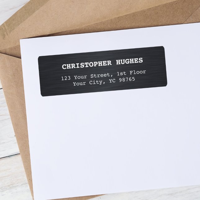 Étiquette Simple Elégant Faux Métal Noir Blanc Affaires (Créateur téléchargé)