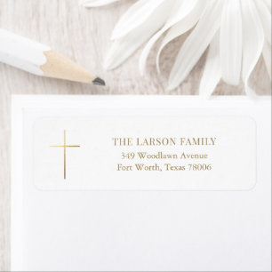 Étiquette Simple Elegant Gold Cross Baptism Adresse