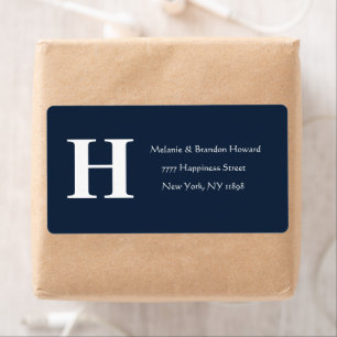 Étiquette Simple Elegant Marine Blue Monogramme Retour initi