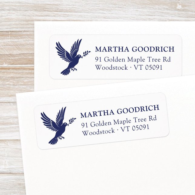 Étiquette Simple Elegant Peace Dove Deep Blue Adresse de ret (Peace on Earth, Peace Dove, navy blue Christmas return address label with elegant style.)